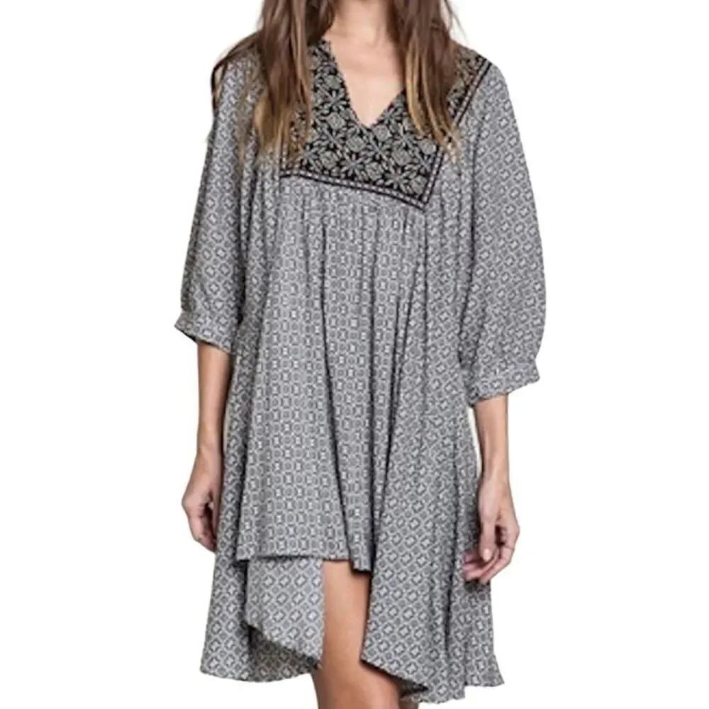 Umgee Boho Sharkbite Hem Tunic Top Oversized Size Small - Picture 2 of 9